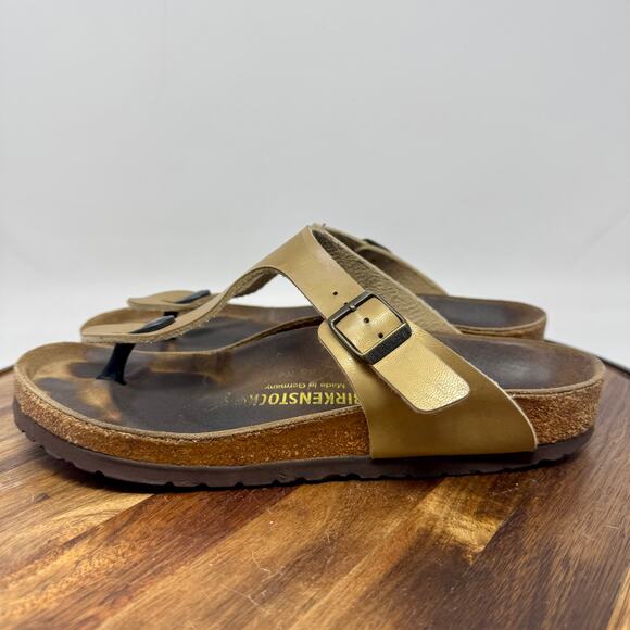 Birkentstock Gizeh Gold Birko Flor Thong Sandal Shoe Toe Post Women's Size 8 - Picture 4 of 8